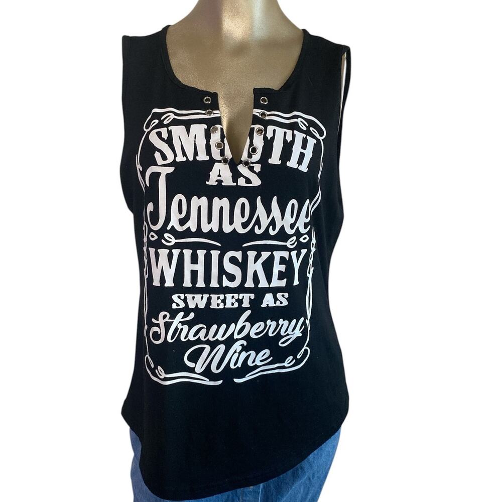 Y2K Western Aesthetic Tank Top | Black Graphic Country Sleeveless | Large